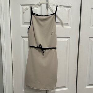 Blue Blush Beige Mini Dress with Black Trim